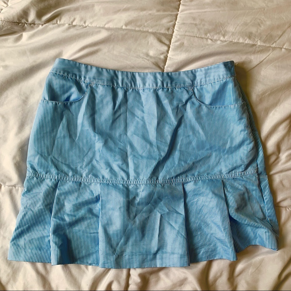 blue and white striped adidas tennis skirt